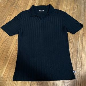 YMLA | Black Collared Ribbed Top